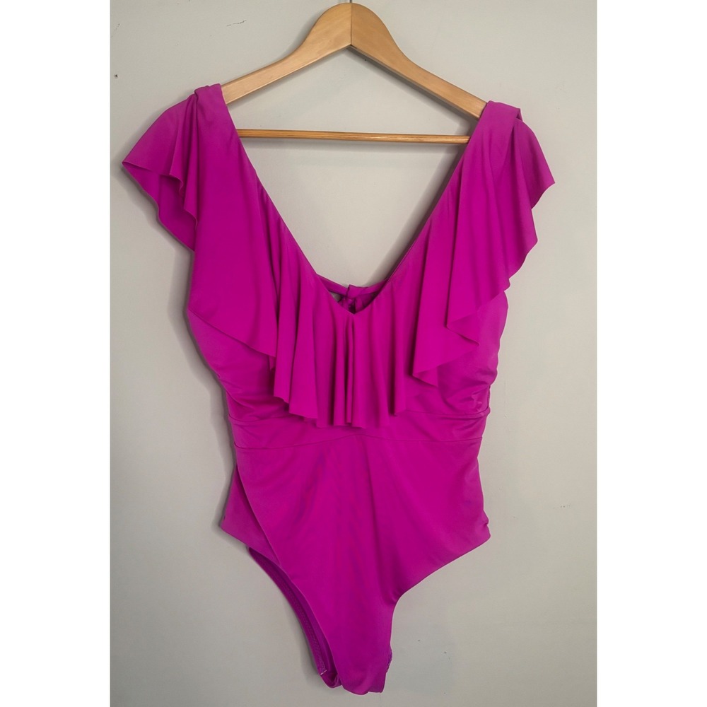 Trina Turk Pink Ruffle V Neck One Piece Swimsuit Size 10